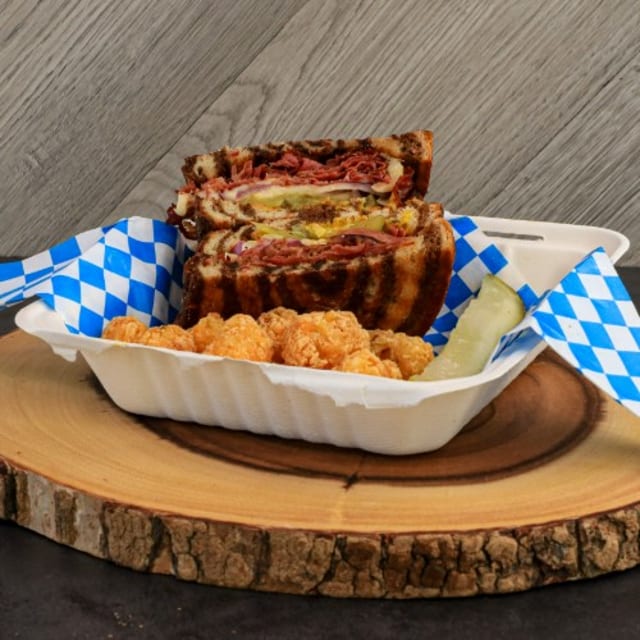 Spicy Hot Pastrami Reuben Sandwich.