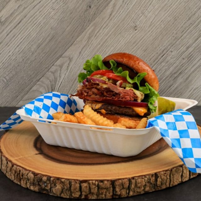 Spicy Homemade Hot Pastrami Burger.