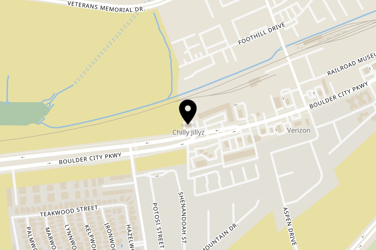 Map showing the location of Chilly Jilly'z on 1680 Boulder City Pkwy in Boulder City